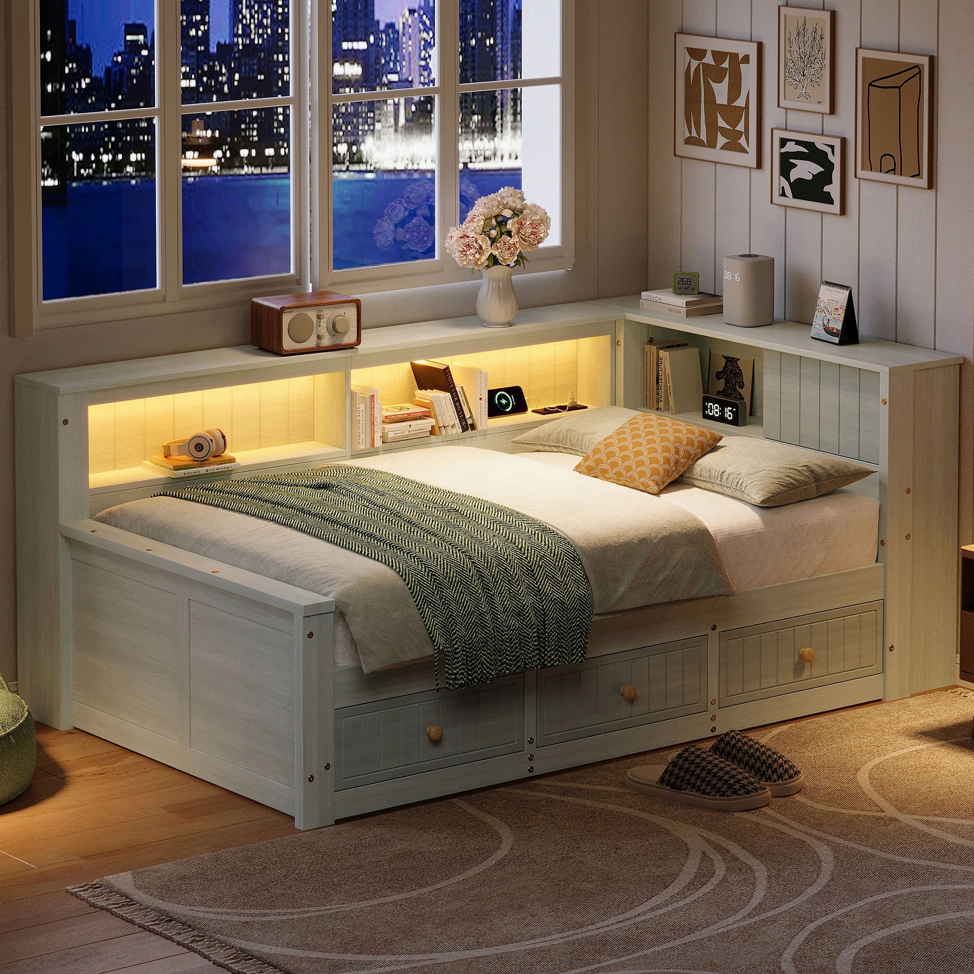 Letto a giorno con cassetti - Xylo - 90x200 - Grigio