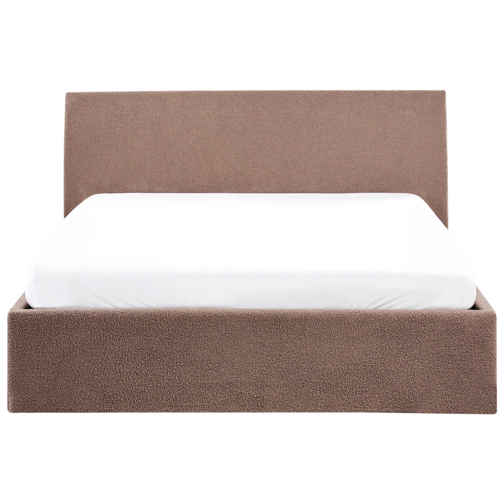 Letto matrimoniale bouclé marrone 140 x 200 cm con contenitore rialzato con testiera