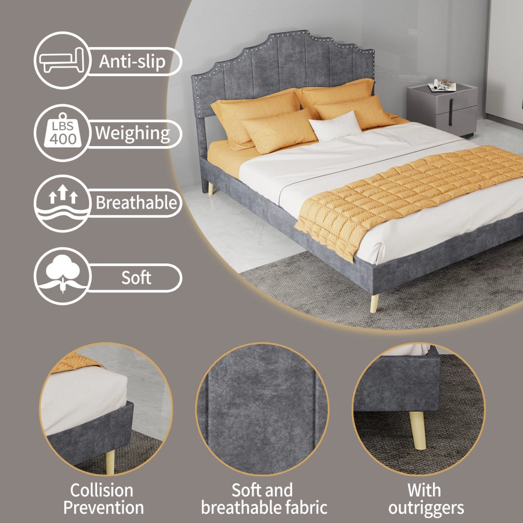 letto moderno tessuto e metallo grigio 140 x 200 cm