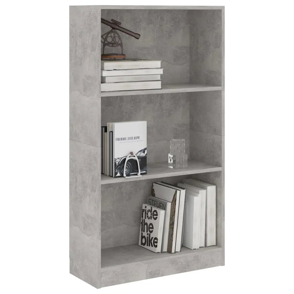 Libreria a 3 Ripiani Cemento 60x24x109 cm in Legno Multistrato 800868