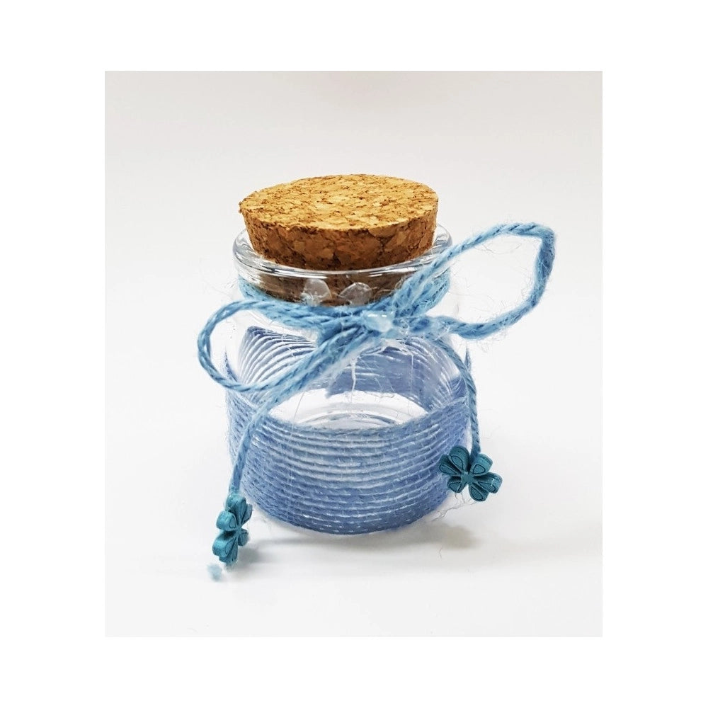 Trade Shop - Bomboniera Ampolla Azzurro In Vetro Tappo Sughero Nastro Portaconfetti Bambino -