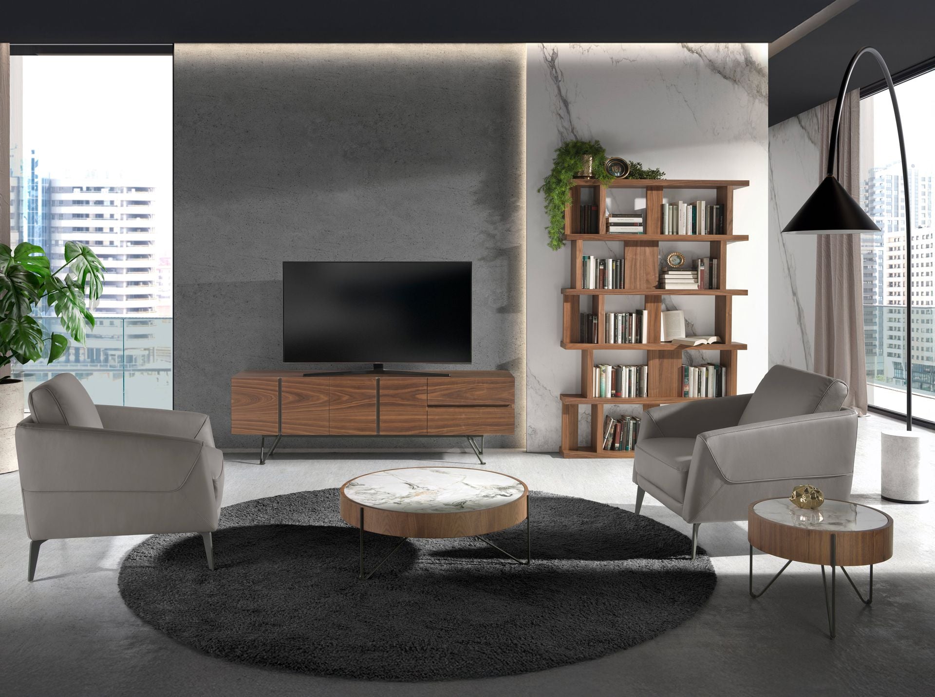 Poltrona in pelle grigio scuro