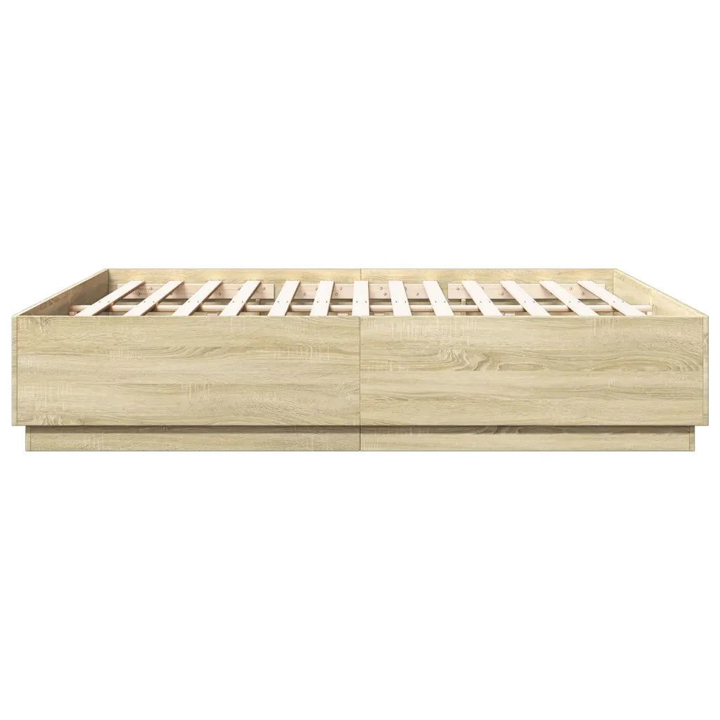 Letto matrimoniale | Letto per adulti | Giroletto Cassetti Luci LED Sonoma 200x200 cm Legno Multistrato