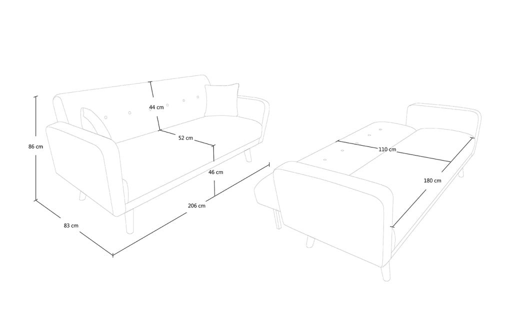 Divano letto clic clac in tessuto vellutato grigio, divano 3 posti - Henry - DL-HE01FBC