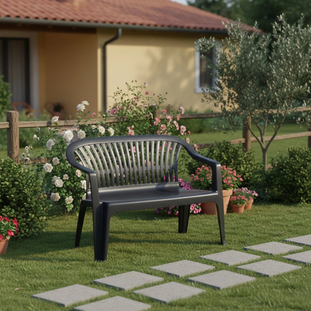 Asmi, Panchina da Esterno 2 Posti Made in Italy, 114x55x82h cm Nero Antracite