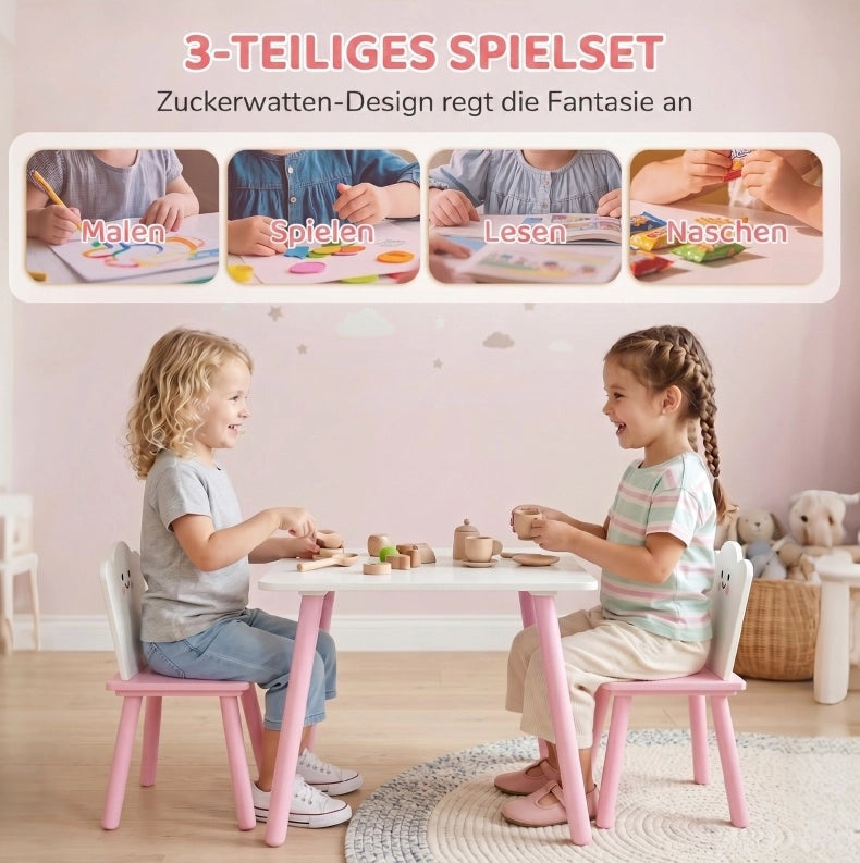 Set tavolo e 2 sedie Montessori per bambini rosa