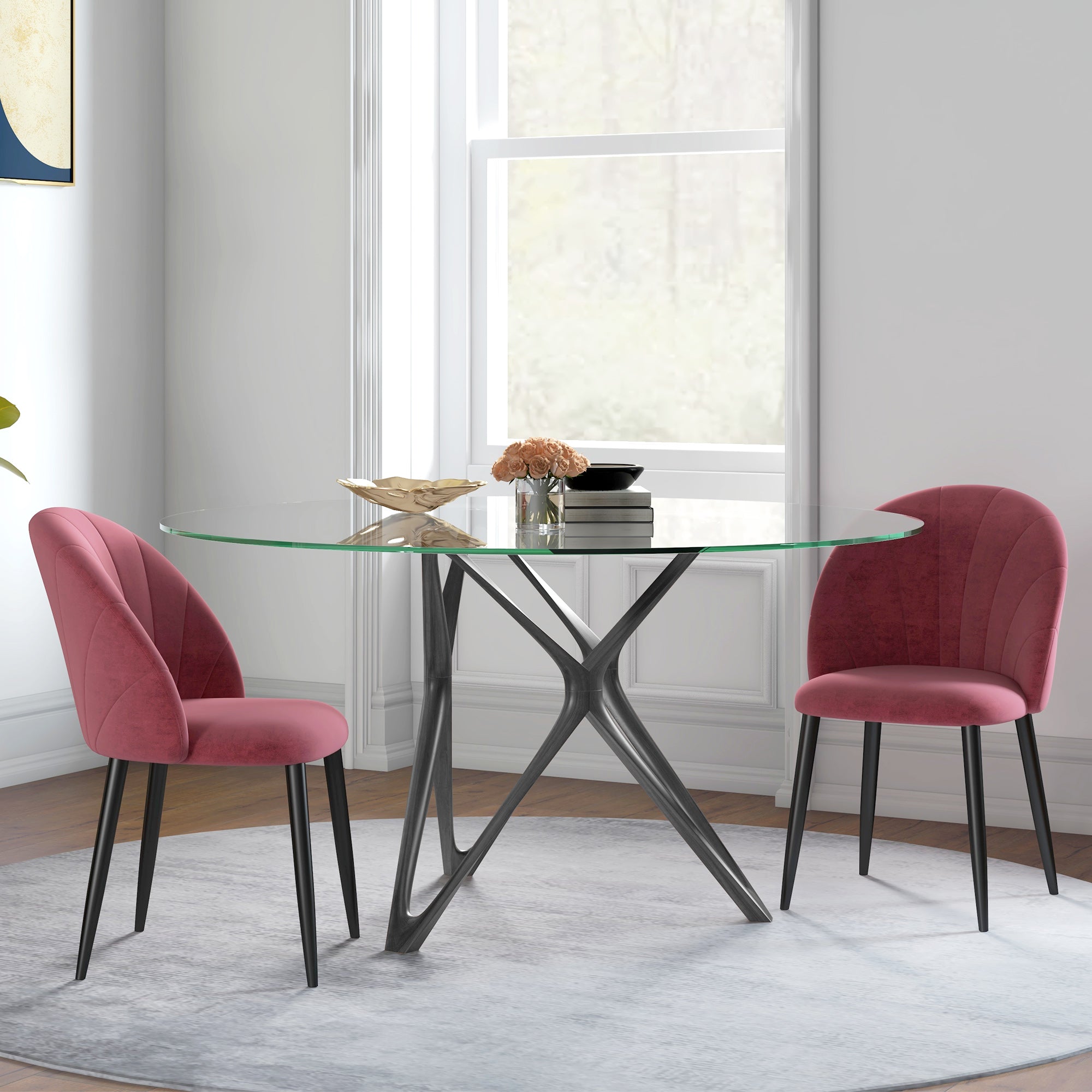 Set 2 Sedie da Pranzo in Velluto Imbottite 52x54x79 cm con Gambe in Metallo Rosso Antico