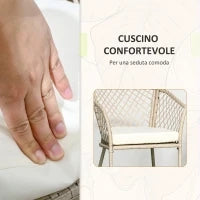 Set da Giardino in Rattan con 2 Poltroncine con Cuscini e Tavolino da Caffè in Vetro, Khaki