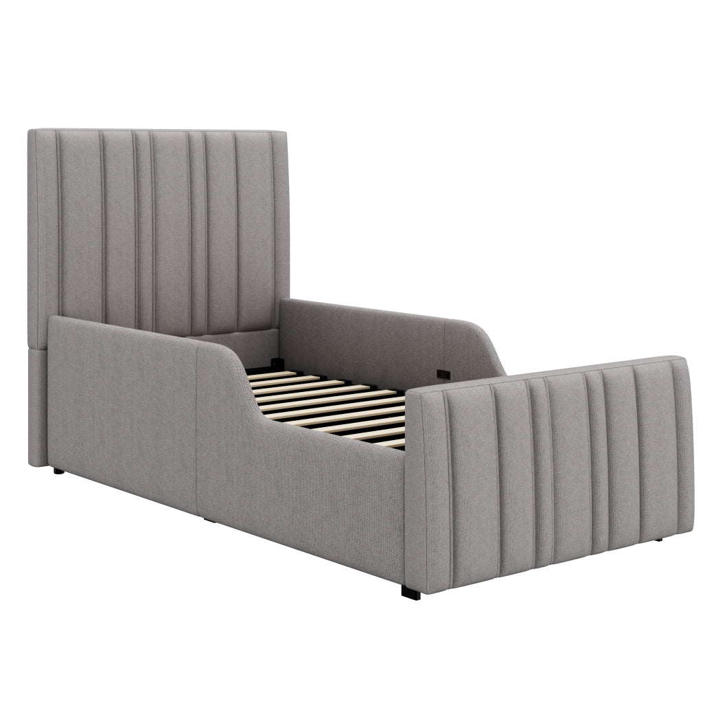 LETTO Contenitore 90x200 cm in lino grigio con rete a doghe