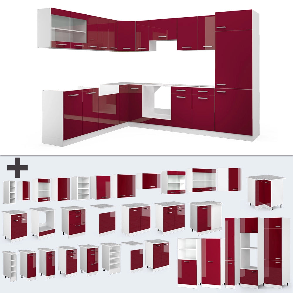 Vicco Cucina angolare completa Rosso lucido/bianco 287 x 60 cm , PL Marmo