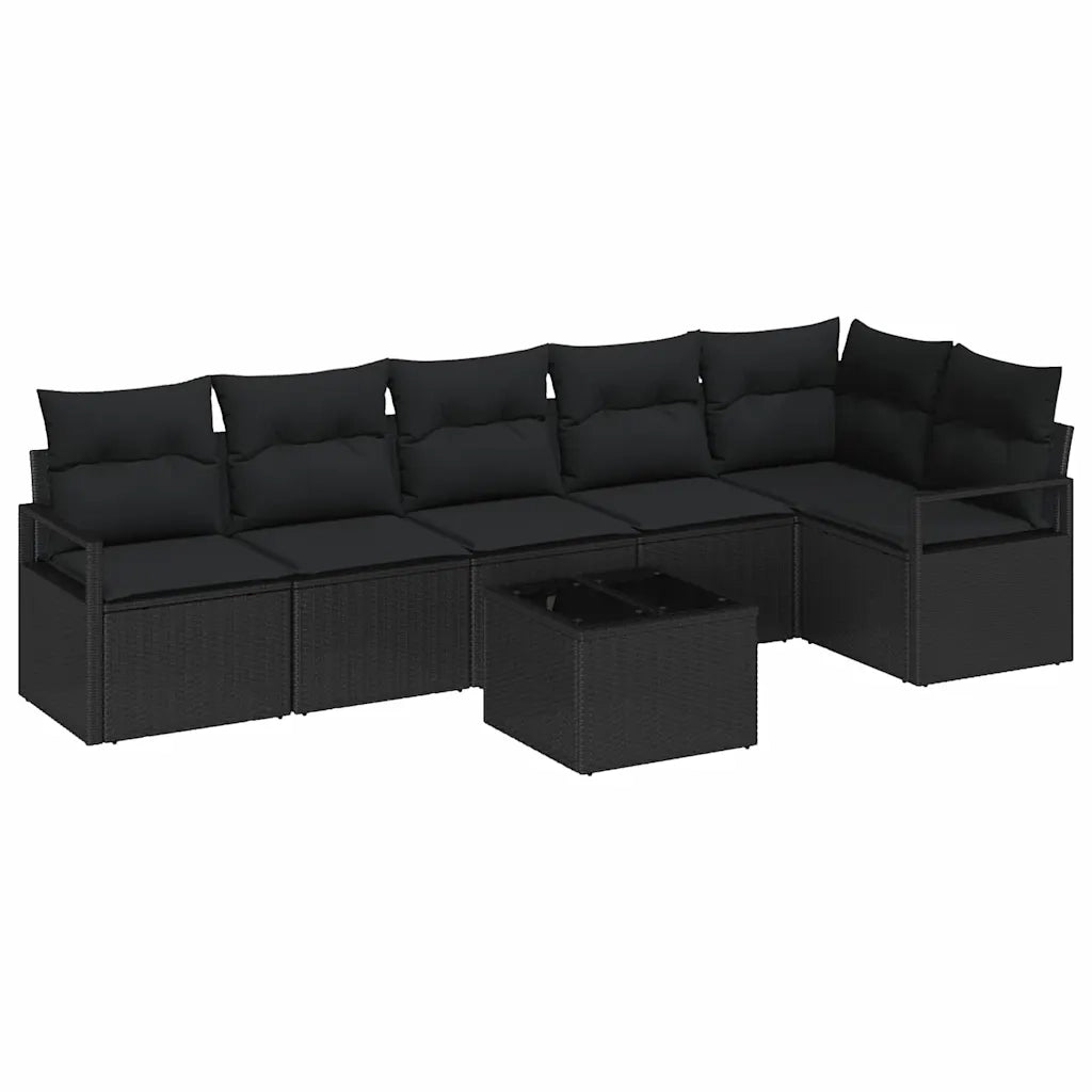 Set di divani con cuscino 7 pcs Nero polyrattan 3346413
