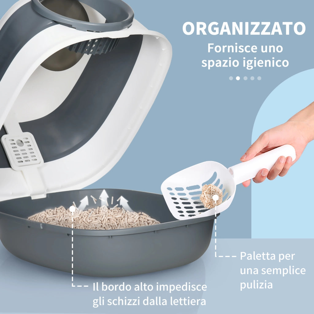 Lettiera per Gatti 5kg max con Paletta e Deodorante Inclusi, Design Pieghevole e Maniglia, in PP e ABS, 52x41x38 cm