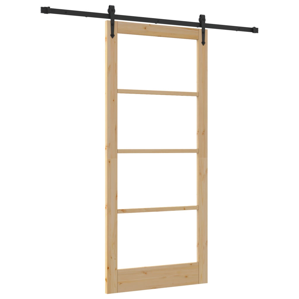 Set di Porta Scorrevole  con Hardware 93x211 cm Legno Massello di Pino