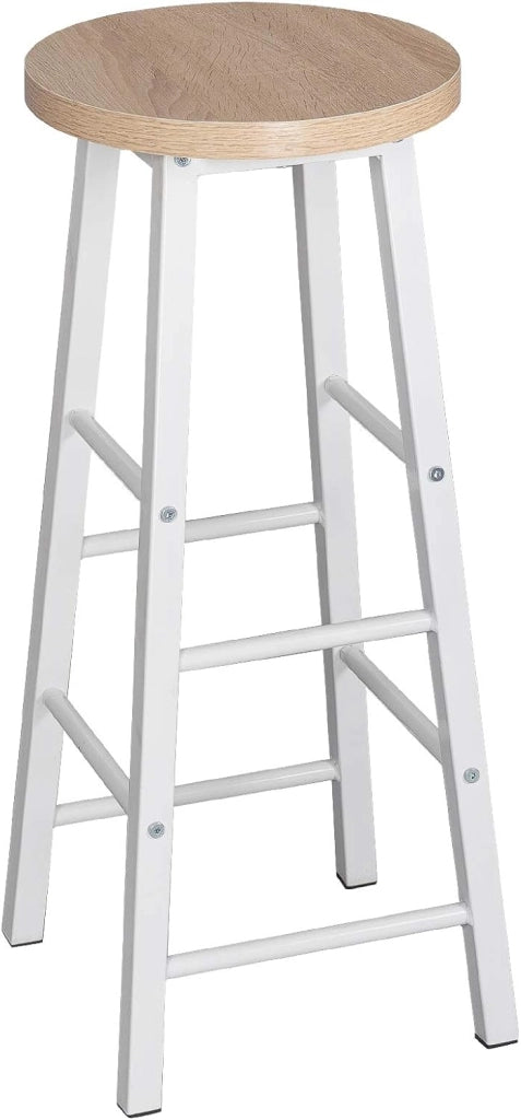 Sgabelli da Bar Set di 2, Sgabello Alto 71 cm con Poggiapiedi, Seduta Tonda Sedia Alta per Penisola Cucina, Sala da pranzo, Bancone in Acciaio Legno, Rovere