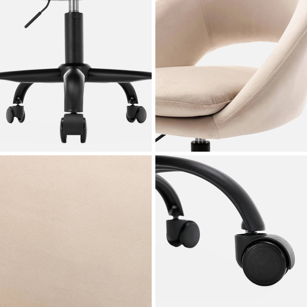 Sedia da ufficio con rotelle in velluto, bianco sporco