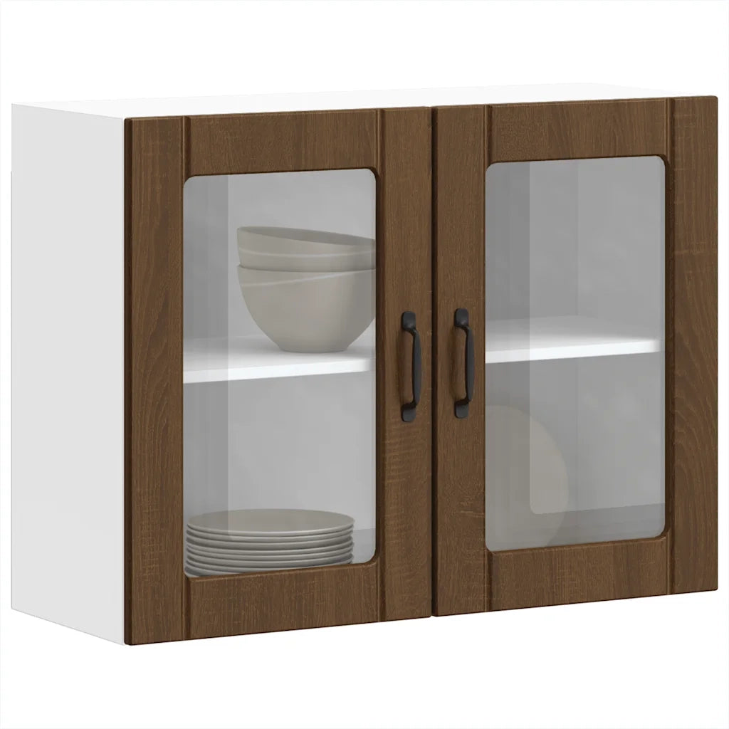 vidaXL Pensile da Cucina con Porta in Vetro Lucca Rovere Marrone