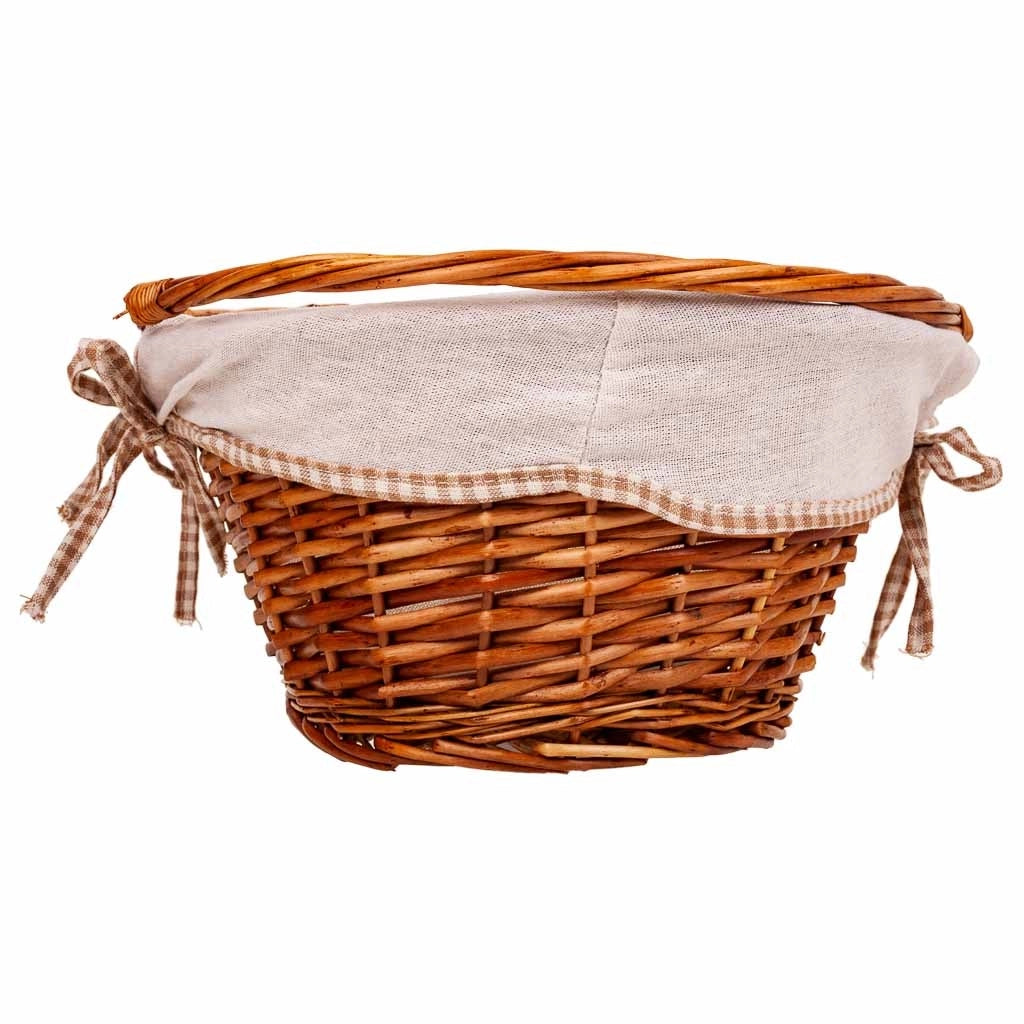 Cesto in vimini foderato con manico pieghevole marrone 40x32x17/30h