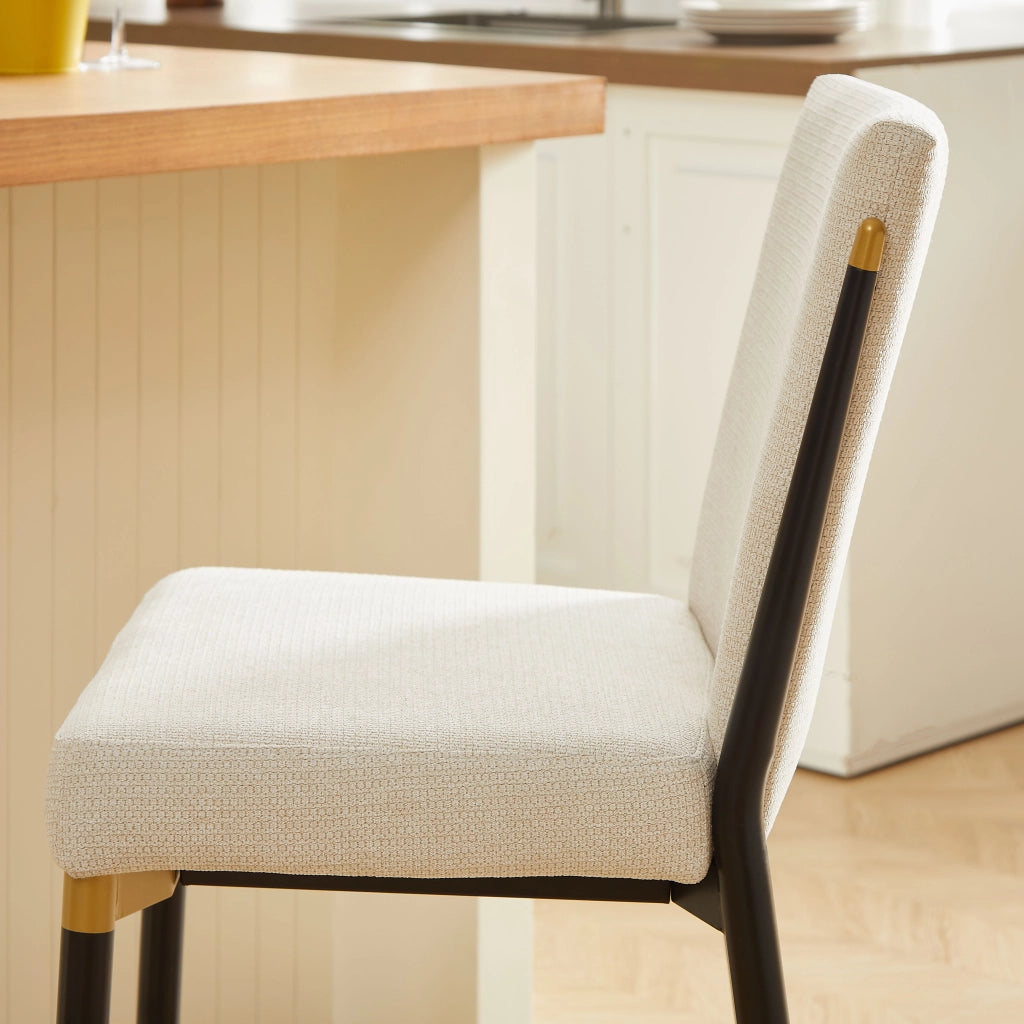 Sgabello da Bar Set da 2 con Poggiapiedi Rettangolare e Piedini Regolabili 1 cm, in Tessuto Beige