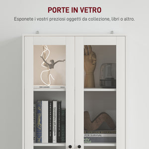 Credenza Cucina 59x30x164 cm Ante in Vetro e 2 Cassetti Bianco