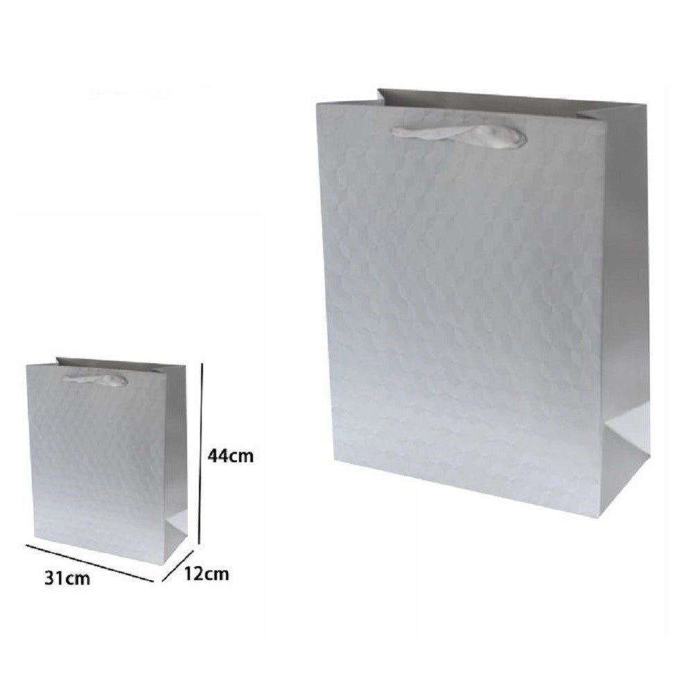 Trade Shop - Set 2 Borse Buste Regalo Shopper Grigia Goffrata Manico Tessuto 44x31x12cm 69934 -