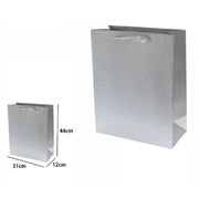 Trade Shop - Set 2 Borse Buste Regalo Shopper Grigia Goffrata Manico Tessuto 44x31x12cm 69934 -