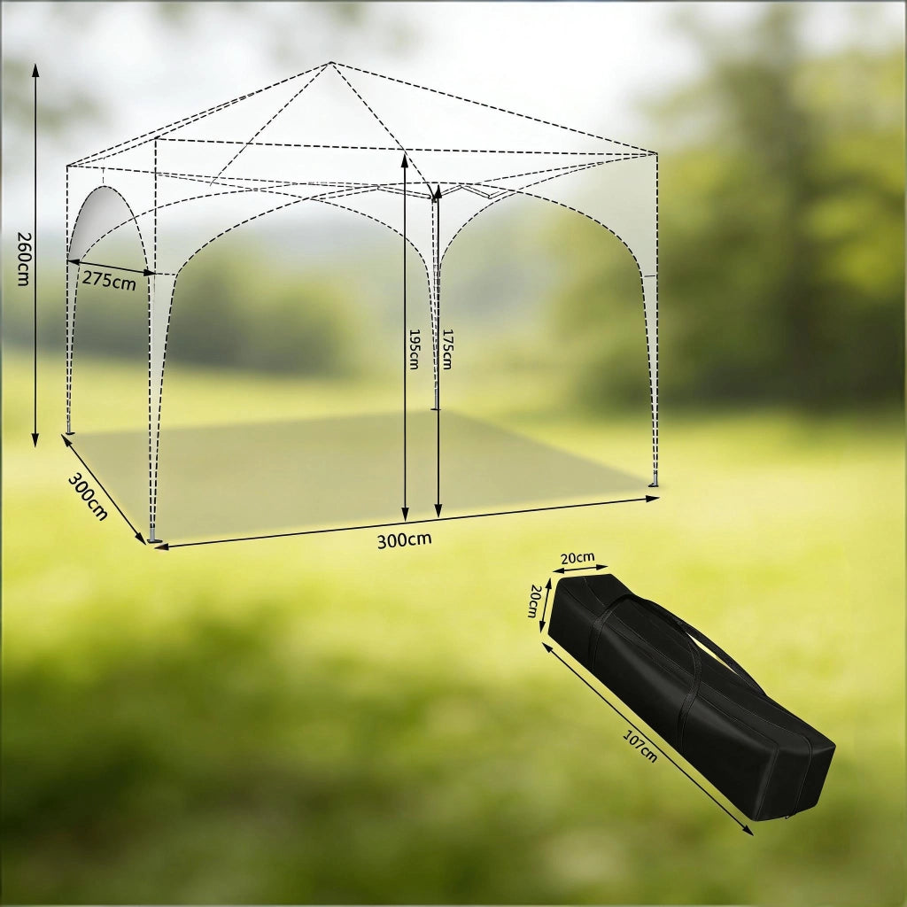 Gazebo pieghevole 3 x 3 m grigio con struttura in metallo e tetto in tessuto Oxford 210D
