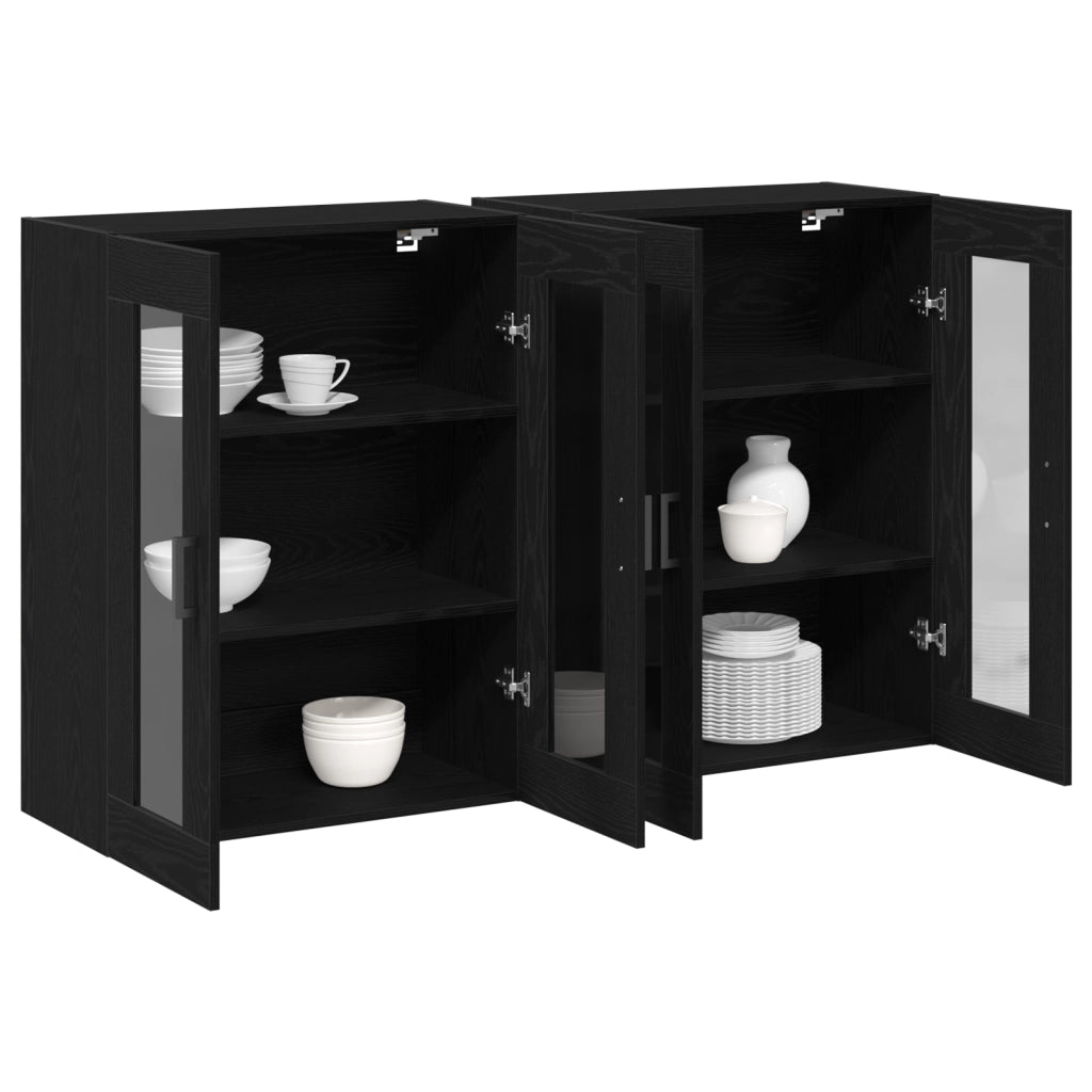 Armadi a Muro 2 pz Nero Rovere 69,5x34x90 cm Legno ingegnerizzato