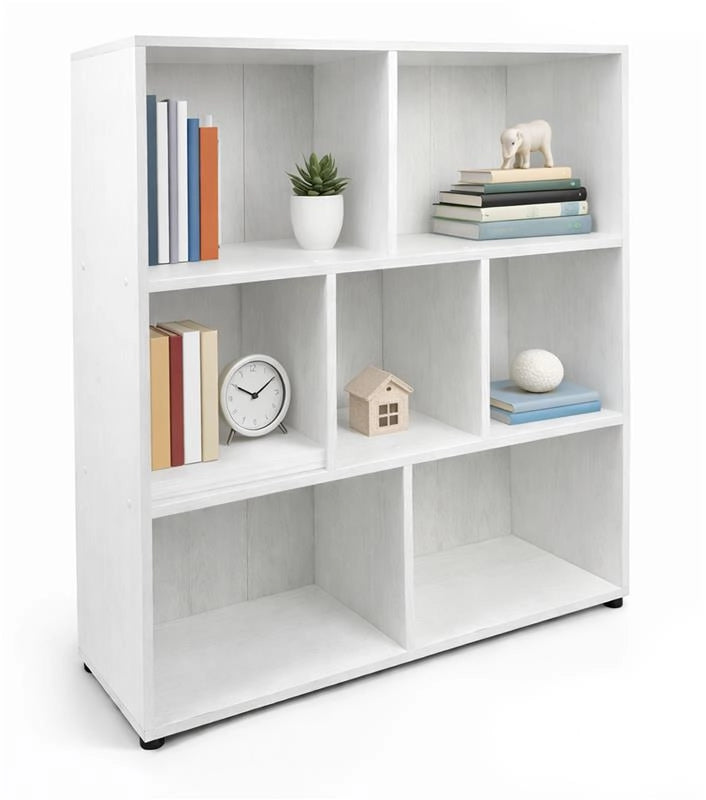 LIBRERIA MODERNA IN LEGNO BIANCO CON SETTE RIPIANI DIMENSIONI 90X30X106 CM