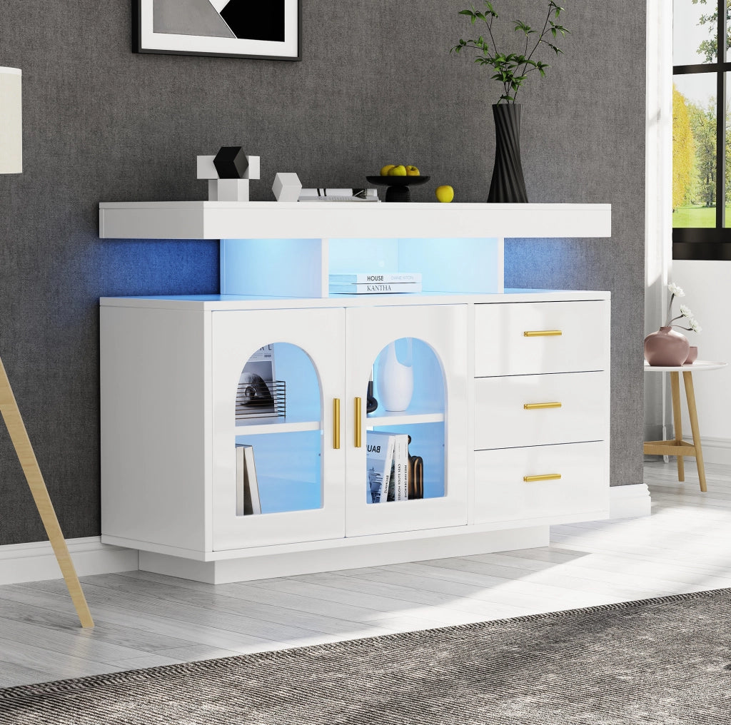 Credenza LED 120x40x80 cm in truciolare e acrilico bianco