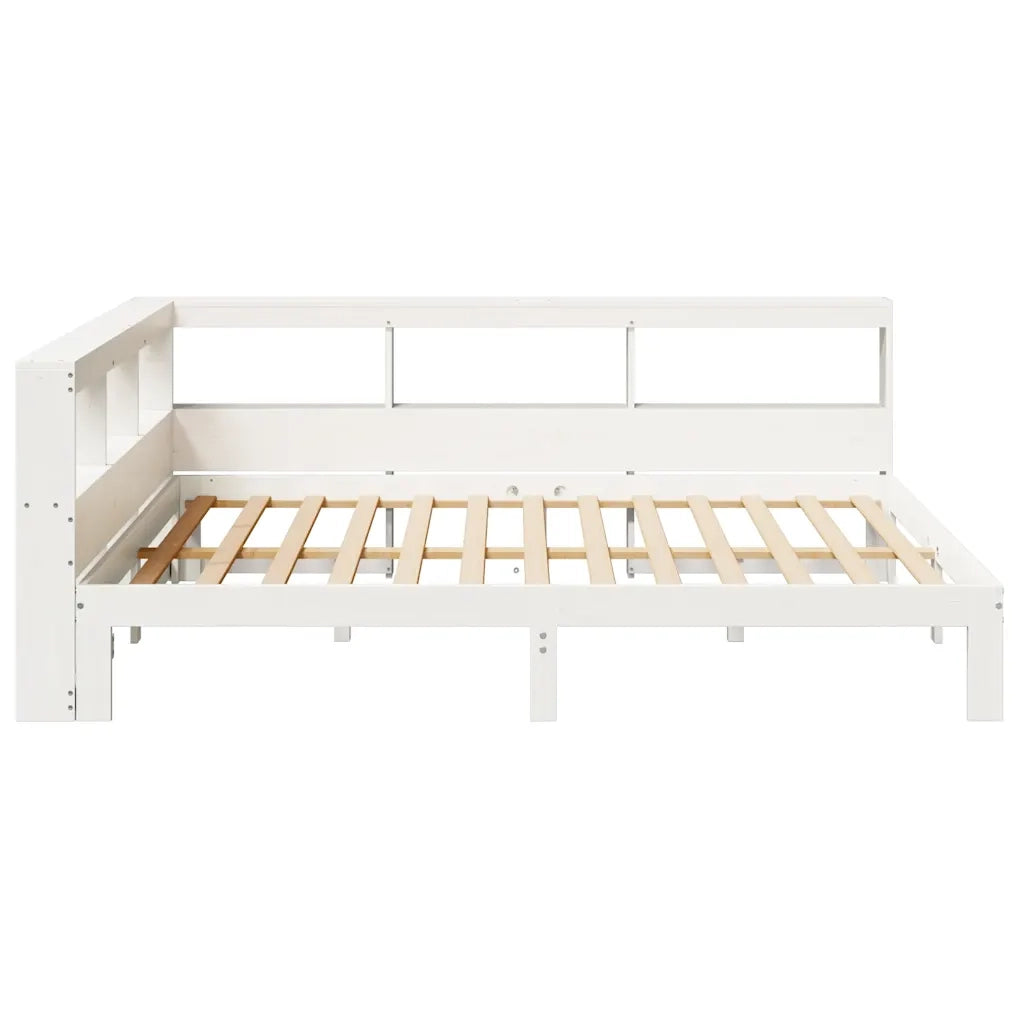 Letto Libreria senza Materasso-Struttura Letto con contenitore Bianco 140x200 cm Legno di Pino 417119