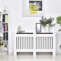 Copritermosifone a Doghe in MDF per Casa e Ufficio, 152x19x81 cm, Bianco