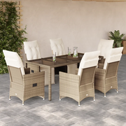 Set da BistrÃ² da Giardino 7 pz con Cuscini Beige in Polyrattan