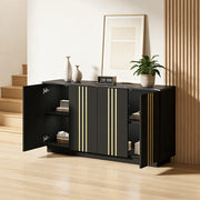 Credenza Soggiorno con 4 Ante ¨C MINIMAL ¨C Nero e Oro, 140x70x35 cm