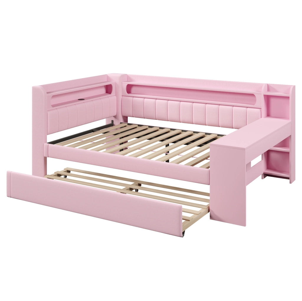 Letto 140x200 cm rosa con letto estraibile e scrivania, senza materasso