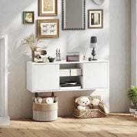 Mobile Porta TV fino a 55" Sospeso o a Terra, Ante Soft Close, Foro Passacavi e Ripiano in Vetro, Bianco