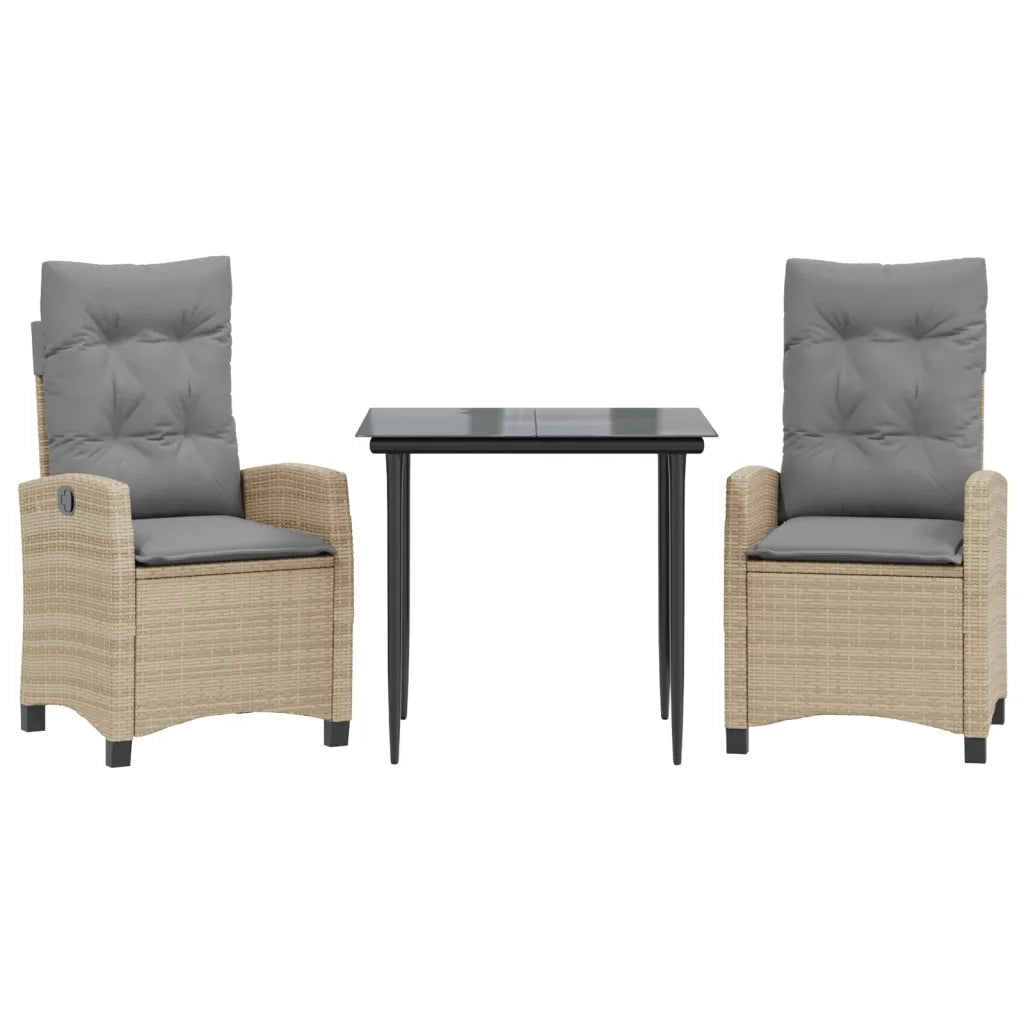 Set Pranzo da Giardino 3 pz con Cuscini Beige Misto Polyrattan