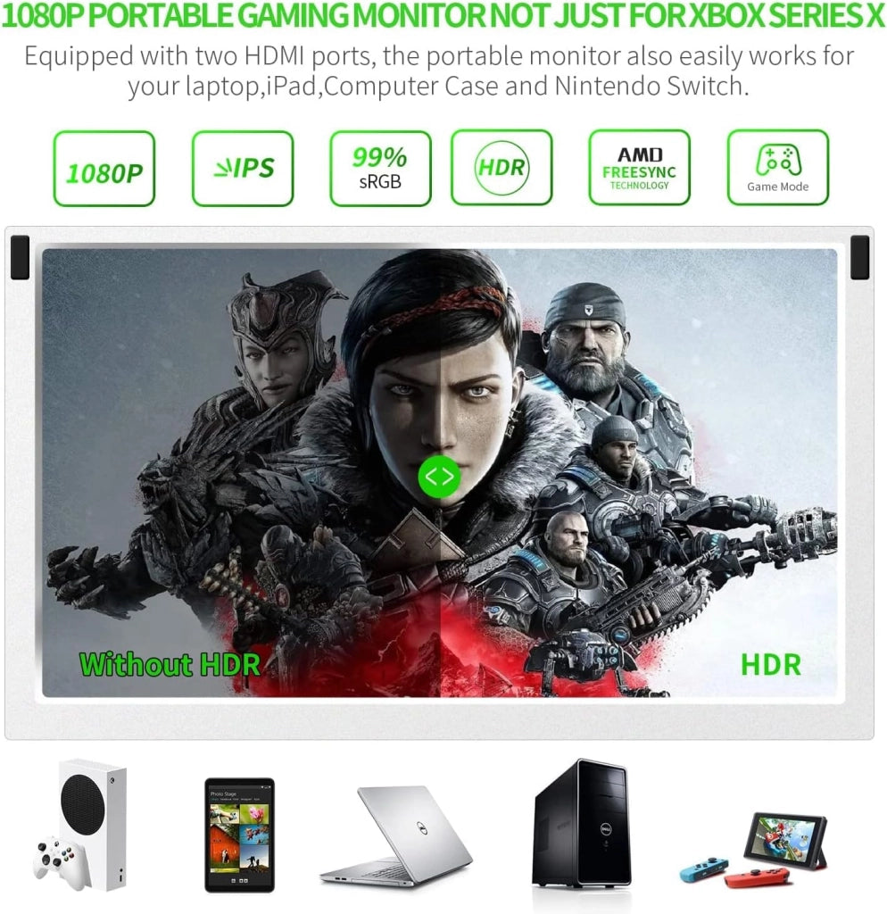 12,5” Monitor per Xbox Series S, Monitor Portatile FHD 1080P per Xbox Series S, Schermo IPS per Xbox Series S con Doppi Altoparlanti, HDMI, HDR, FreeSync, Modalità Gioco