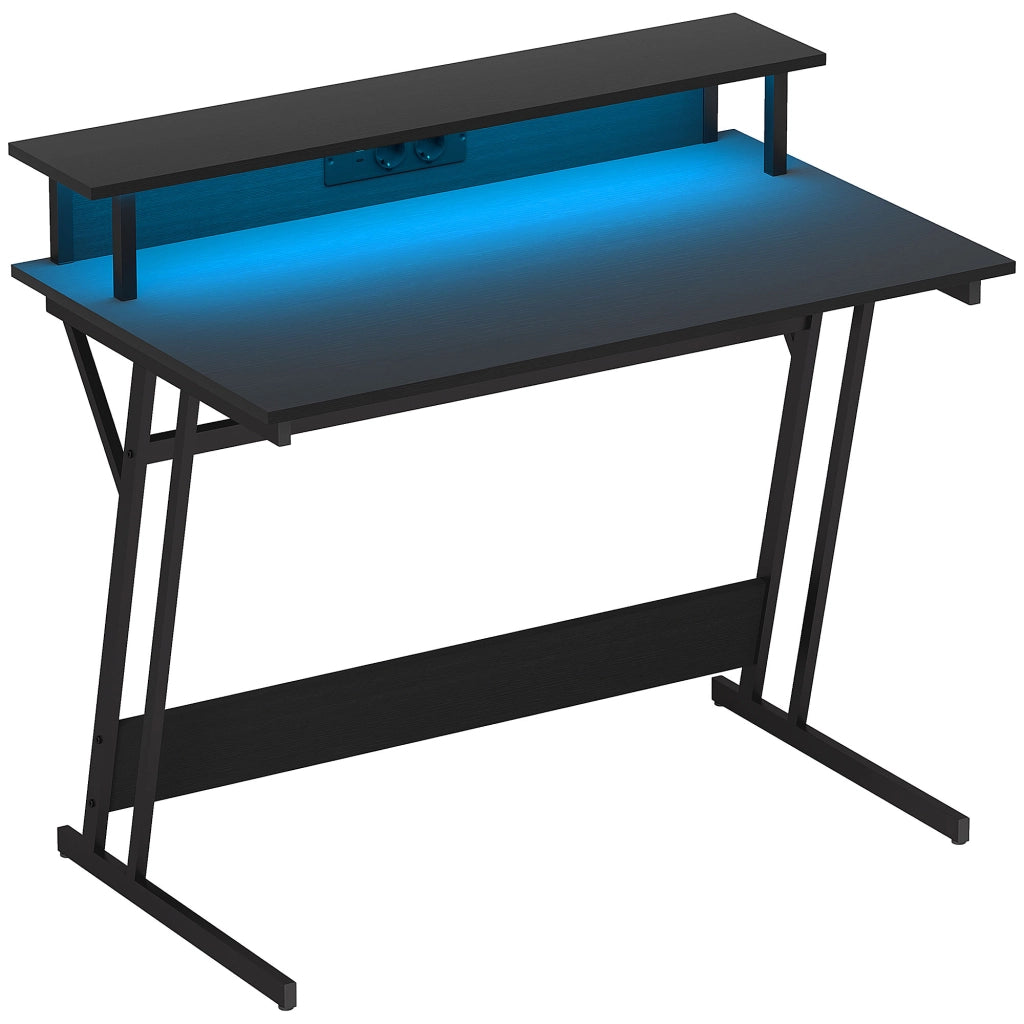 Scrivania Gaming con Luci LED e Supporto per Monitor, in Truciolato e Acciaio, 100x60x88.5 cm, Nero