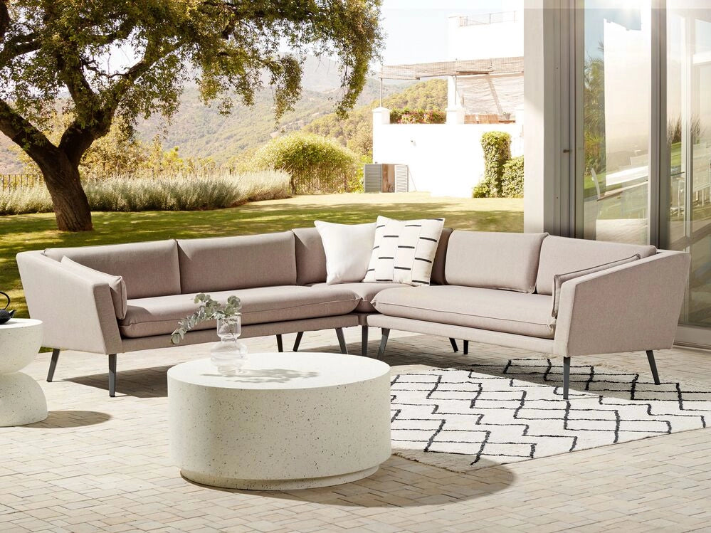 Divano angolare da esterno beige Poliestere Rivestito 5 Posti Divano da giardino Resistente all'acqua UV Design Moderno