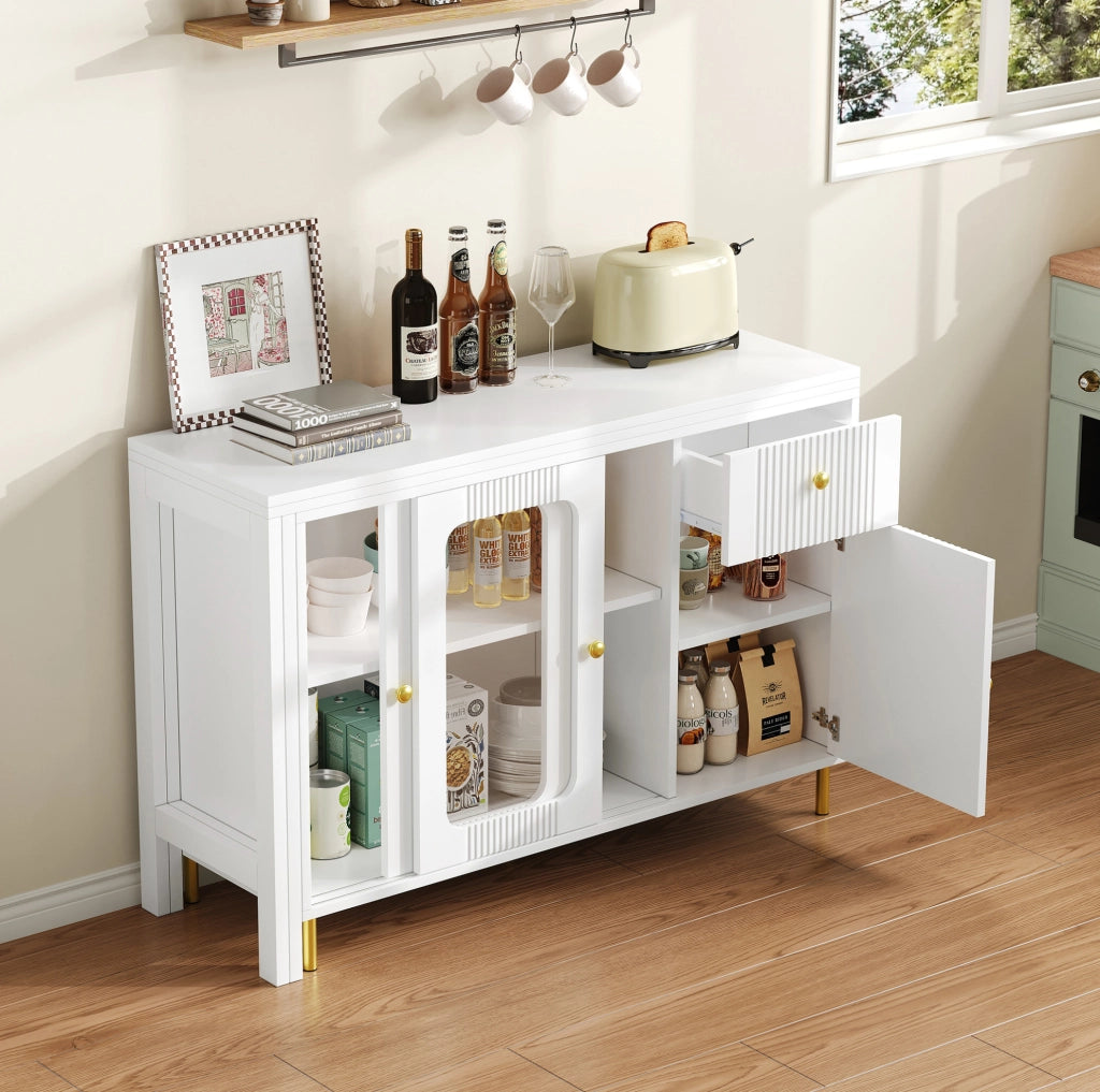 Sideboard bianco multifunzione con piano estensibile 116x40 cm