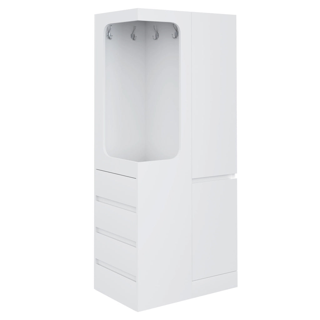 Armadio con 1 anta, 4 cassetti e vano appendiabiti aperto, per camera da letto, in legno, bianco, 70 × 40 × 170 cm