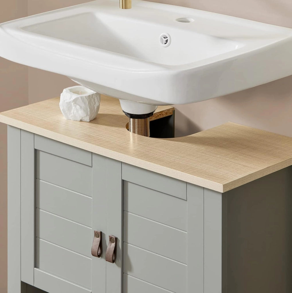 Mobile sottolavabo con anta scorrevole Mobile bagno Mobile lavabo Grigio chiaro 60x30x60cm BZR69-HG