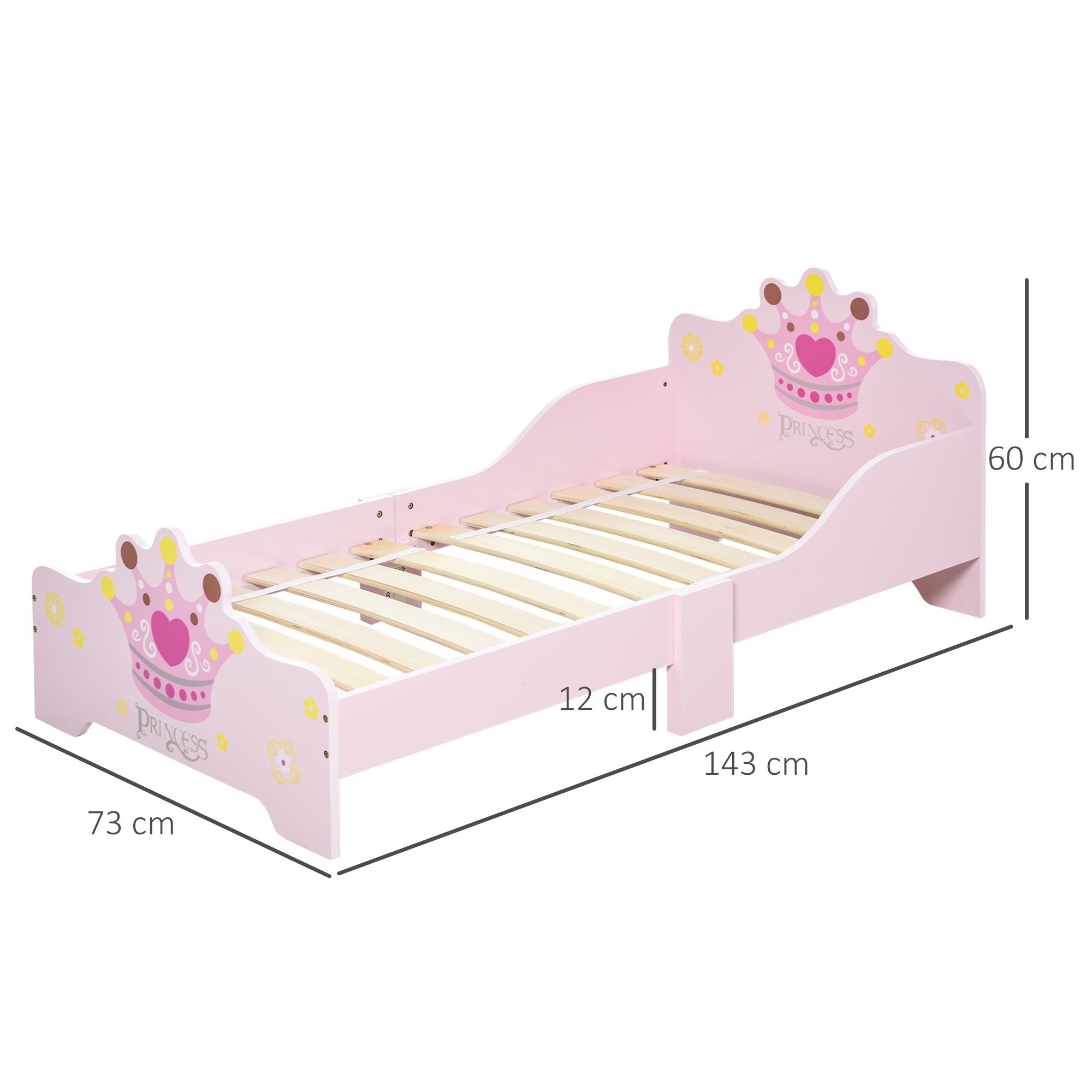 Struttura Letto Singolo per Bambini 143x73x60 cm in Legno di Pioppo Rosa