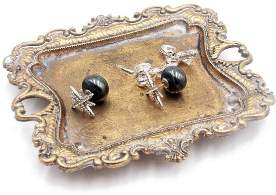Piccolo vassoio per gioielli in stile vintage, con supporto per anelli in oro.