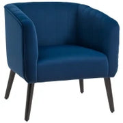 Poltroncina Moderna Sedia Imbottita Stile Nordico, Rivestimento in Velluto e Gambe in Legno, Blu, 70.5x70x76cm