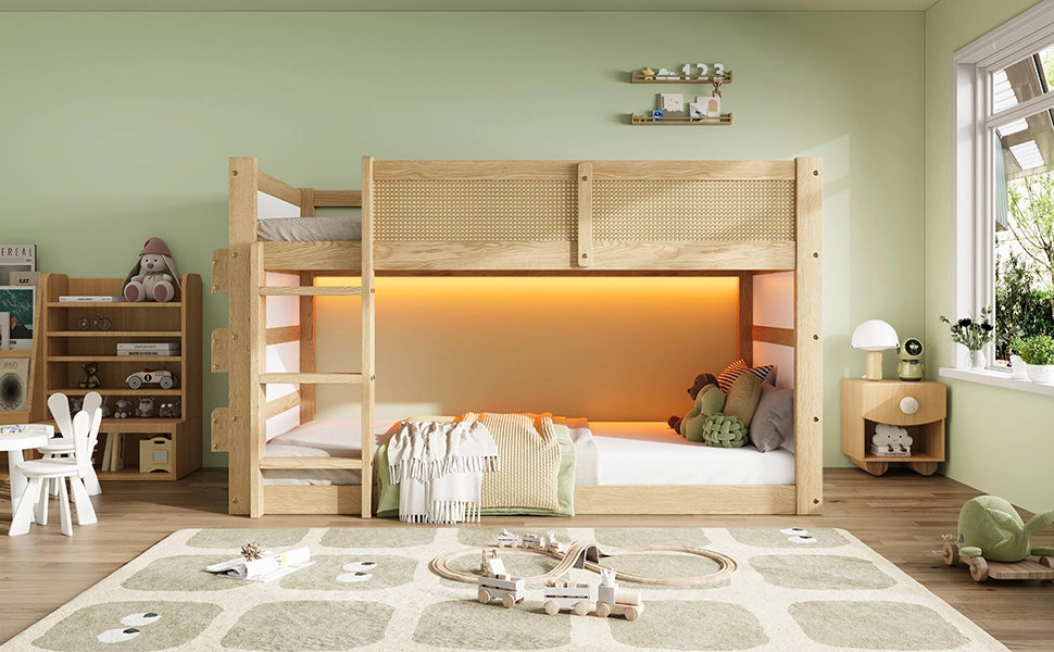LETTO a soppalco 90x200 cm Legno Naturale/Bianco con scala a 3 gradini