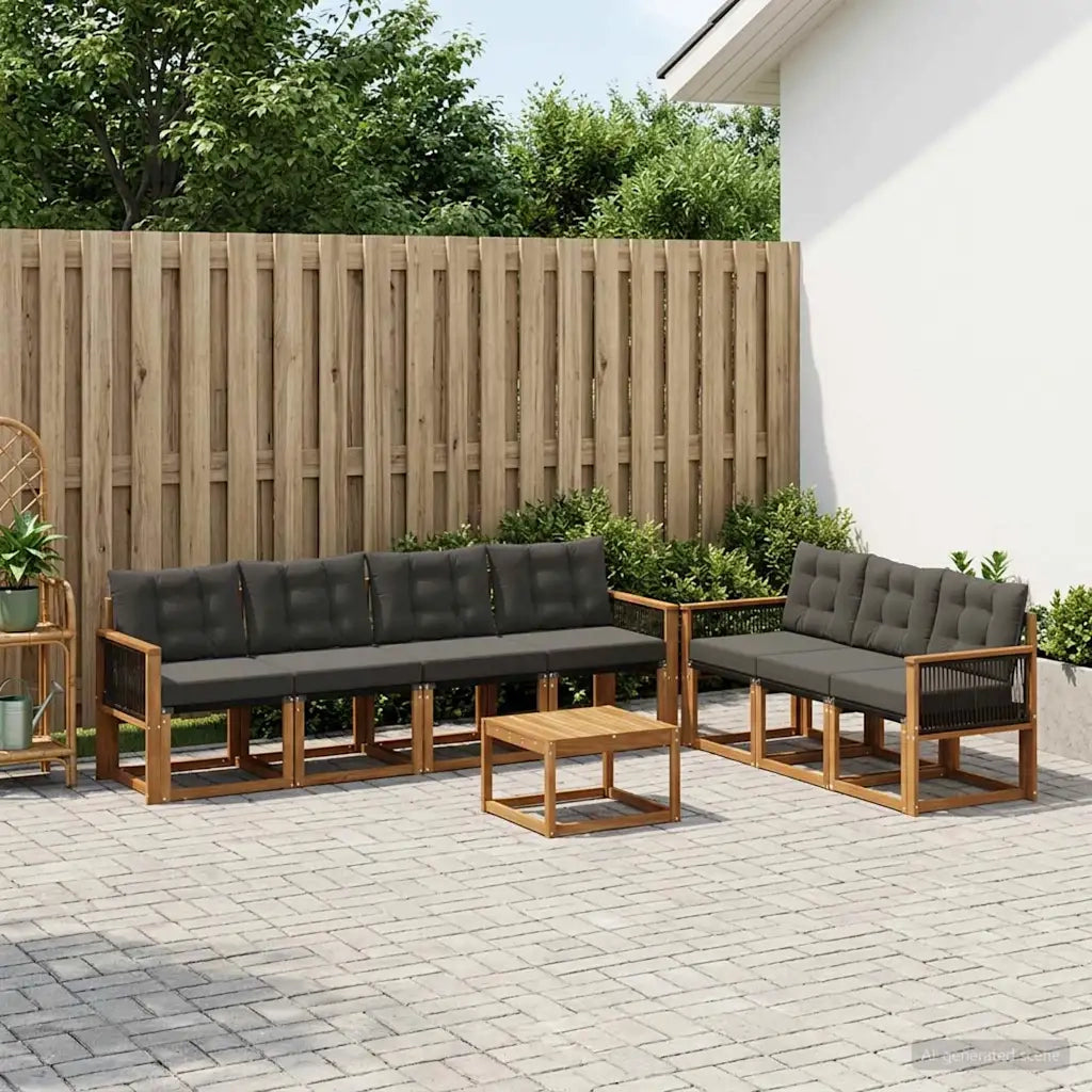 Set di divani da esterno con cuscino 8 pcs Naturale e Nero 3381824