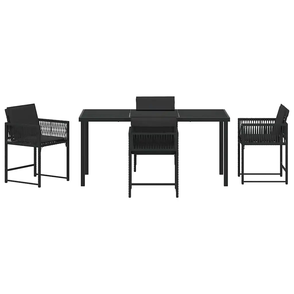 Set da Pranzo per Giardino 5 pz | Set Salotto da Giardino Nero polyrattan