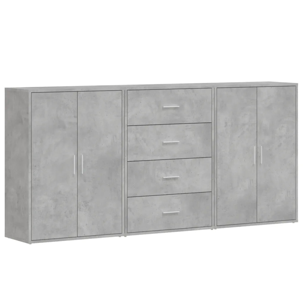 Credenze 3 pz | Madia | Buffet da pranzo | Armadio da pranzo Grigio Cemento 60x31x84 cm in Legno Multistrato