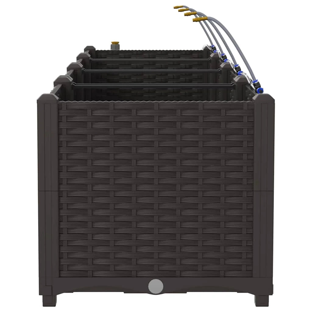 Set di 4 fioriere da giardino moderne 160 x 40 x 37,5 cm con sistema di irrigazione stile elegante acciaio marrone 02_0058522